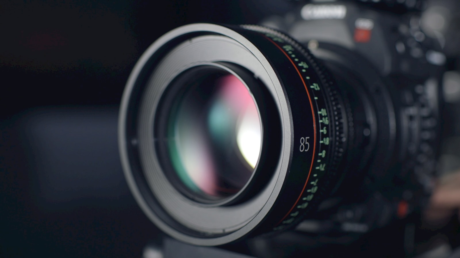 Camera with a prime cine lens mounted